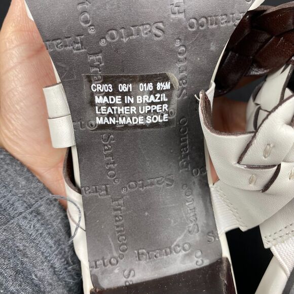 Franco Sarto White Ivory Leather High Heel Slip On Sandals Braided Upper 8.5 M - Picture 6 of 14